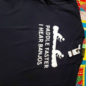 Comical T-shirt, black, XL, "Paddle Faster I Hear Banjos", Port & Company